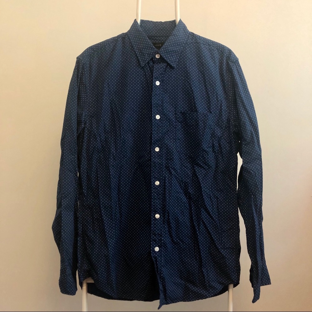 JCrew Pin Dot Poplin Shirt - Navy Blue & White